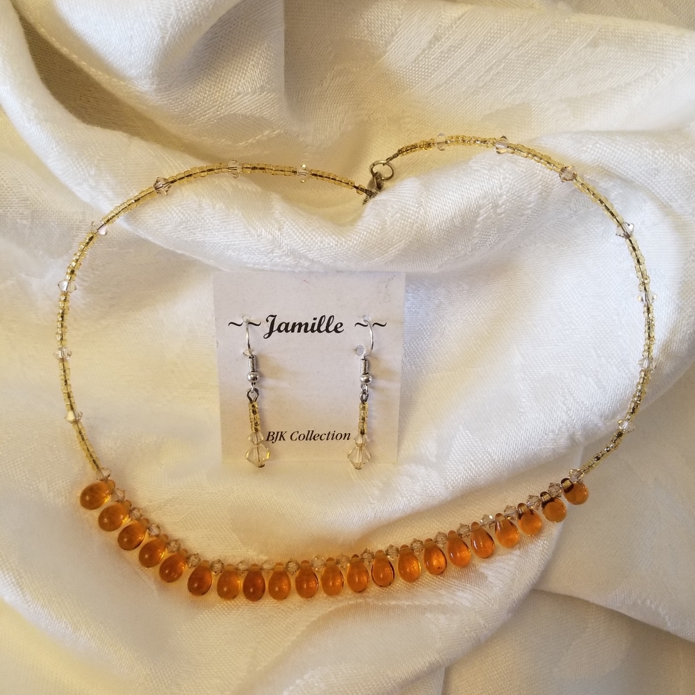 Handcrafted Petite Amber glass beads, with Presciosa crystals and seed beads.